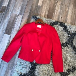 Pendleton Vintage Red 100% Wool Cropped Double Breast Blazer Gold Buttons 10